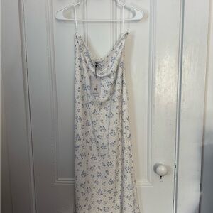 Princess Polly White Maxi Skirt with Blue Floral Print
